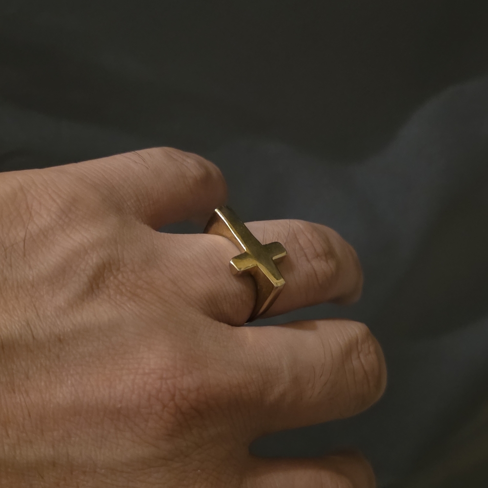 Gold Cross Ring - Polished Gold Tone - Picture 6 of 6